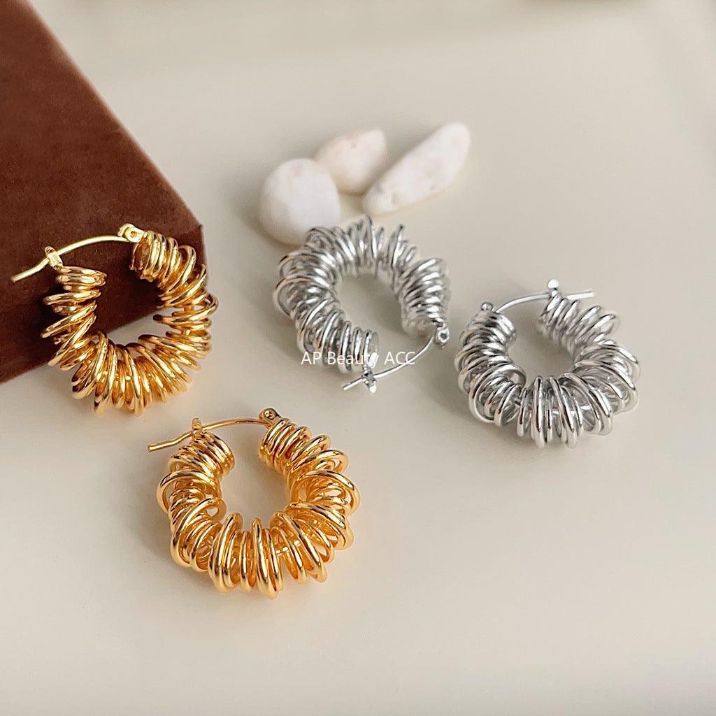 C관 - 18K 도금 두꺼운 고급스러운 기하학 원형 귀걸이 [3699-3700] 24.03-5