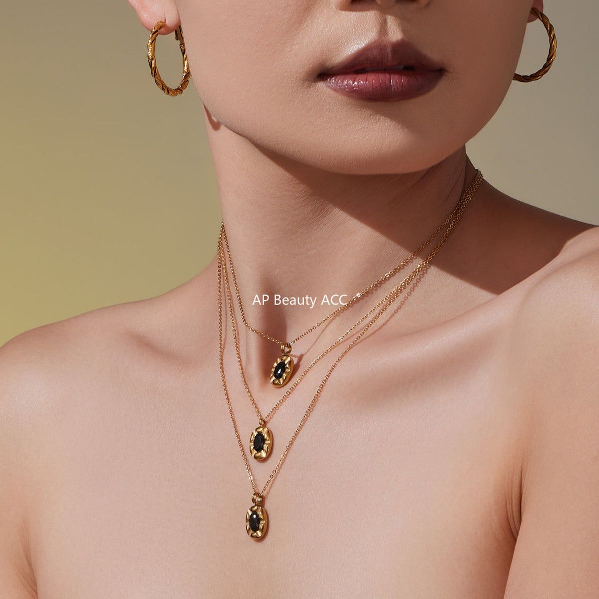 D관 - 스테인리스 스틸 블랙 큐빅 타원형 펜던트 목걸이 [P1437] 25.10-3