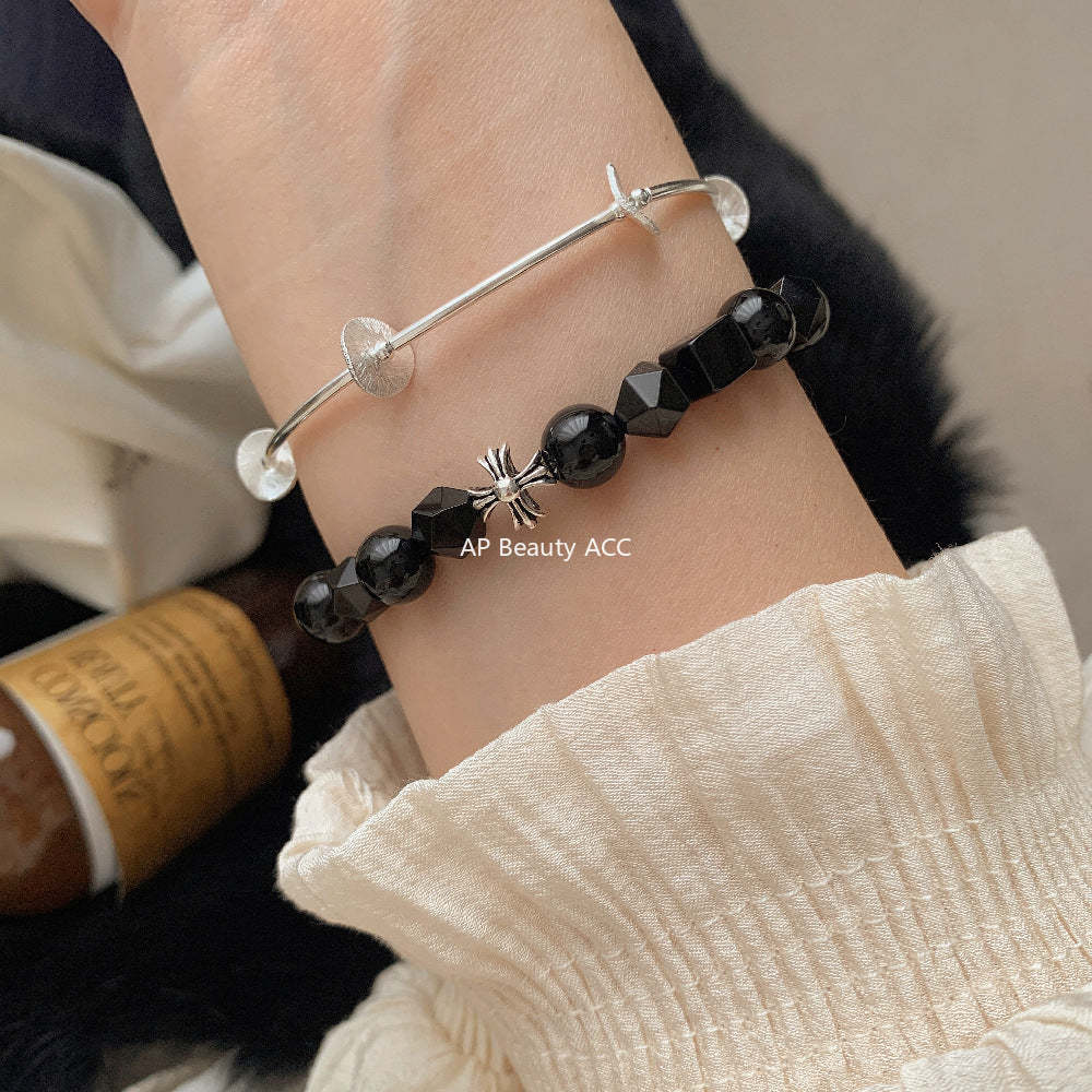 A관 - 십자가 흑마노 흑요석 925 실버 팔찌 [1512] 25.11-3