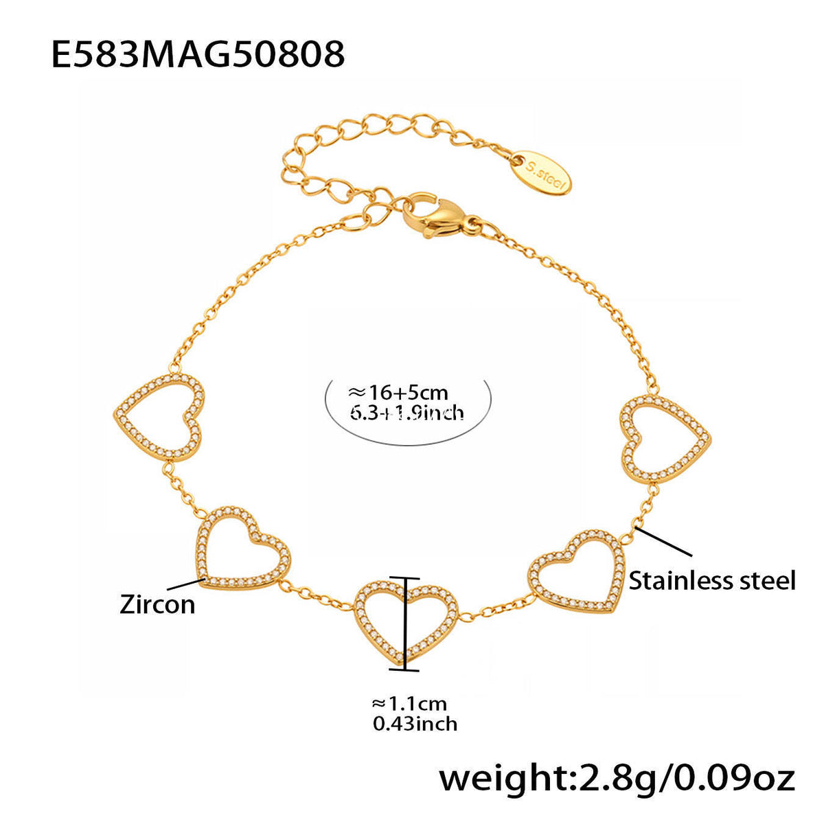 D관 - 스테인리스 스틸 하트 나비 모양 큐빅 18K 도금 팔찌 [E491-E492-E583] 25.08-3