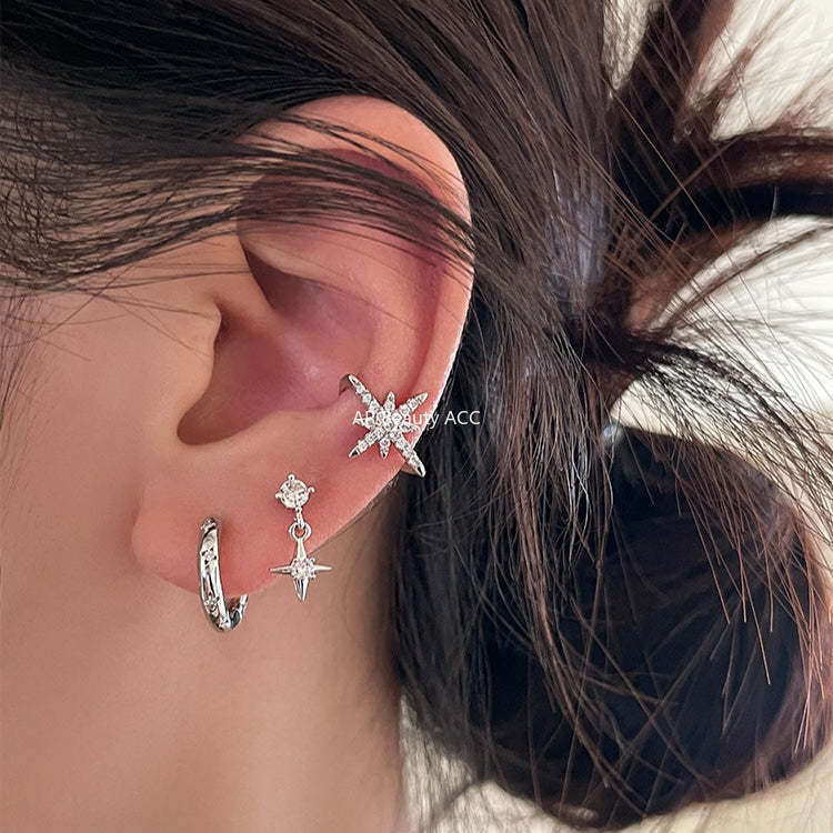 A관 - 925 은침 사각별 큐빅 피어싱 링 귀걸이 [EH-3972] 25.10-5