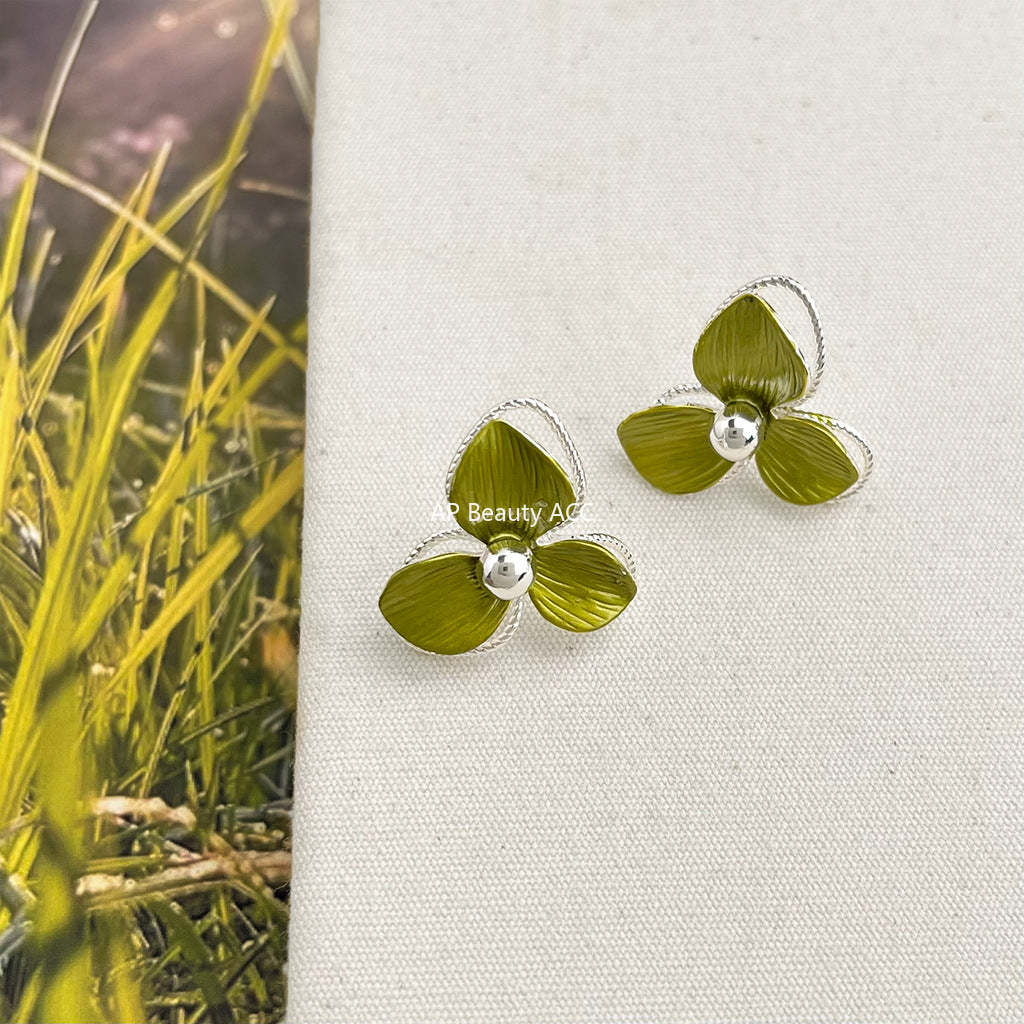 C관 - 그린 클로버 플라워 은침 귀걸이 [5864] 25.04-3