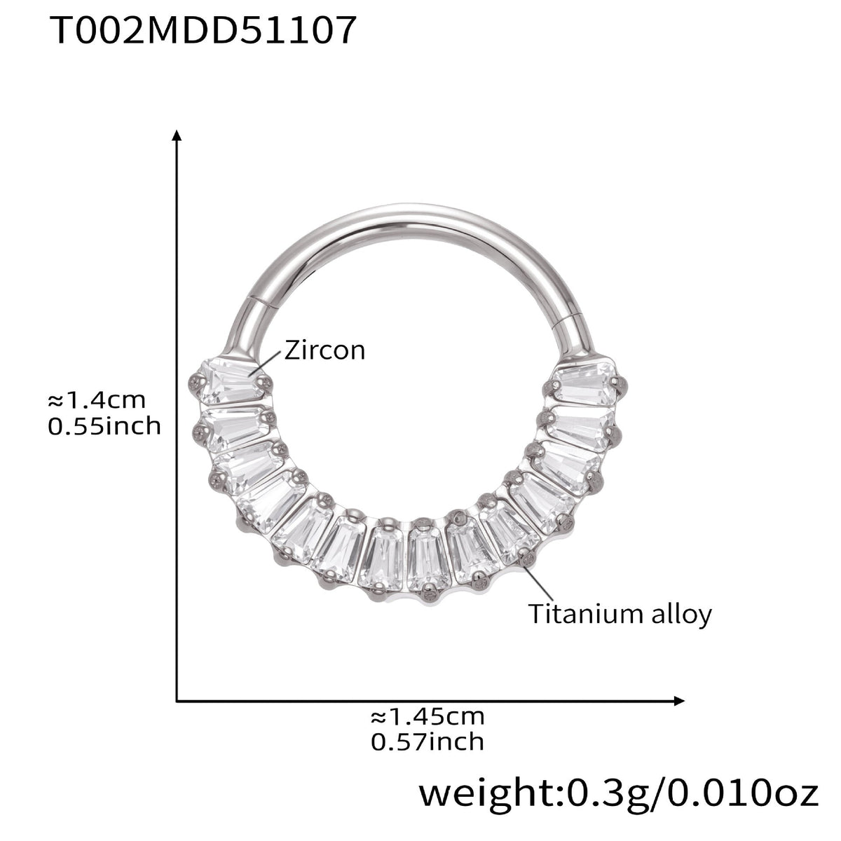 D관 - 티타늄 합금 스틸 큐빅 심리스 링 코 피어싱 [T001] 25.11-2