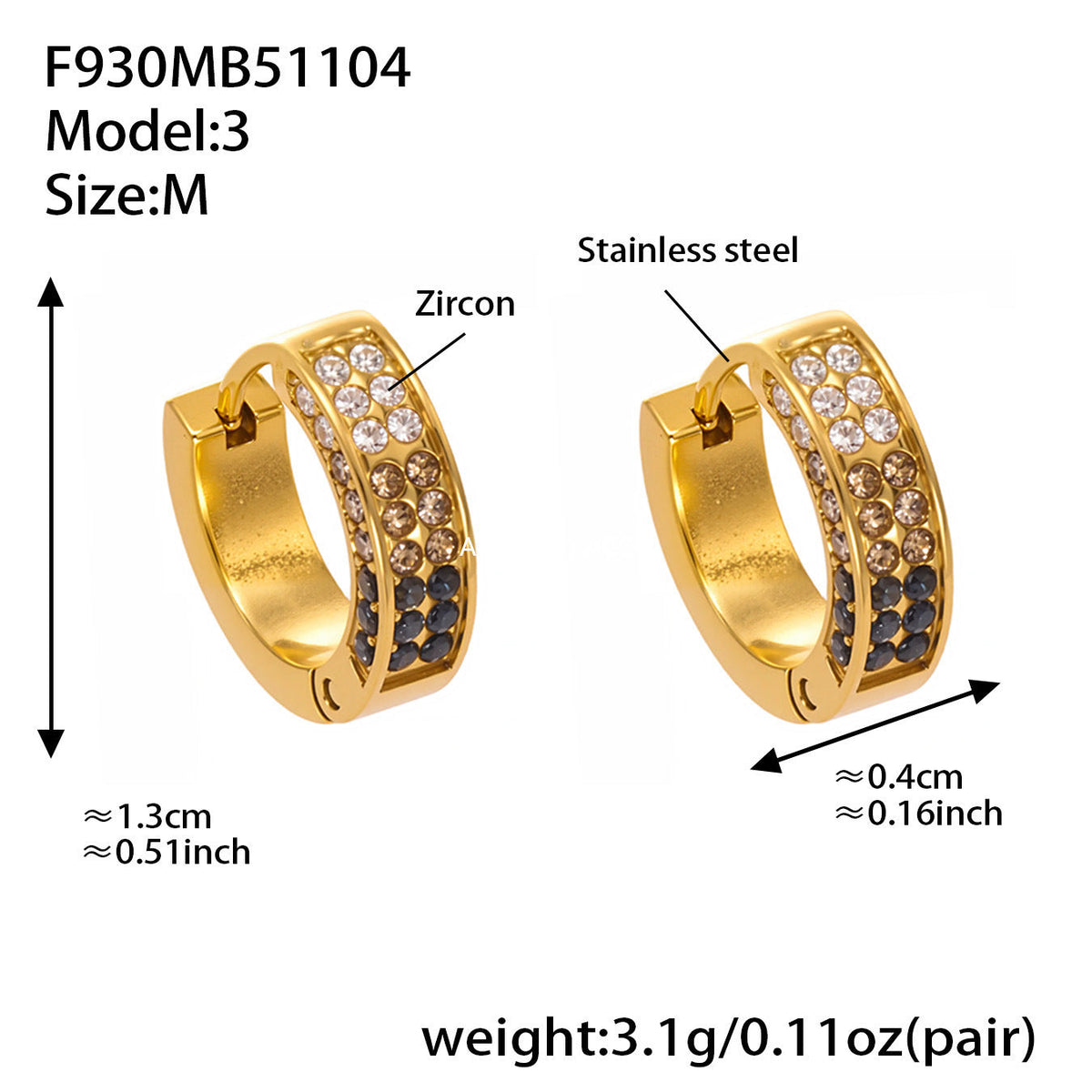 D관 - 스테인리스 컬러 큐빅 18K 도금 후프 링 귀걸이 [F930] 25.11-2