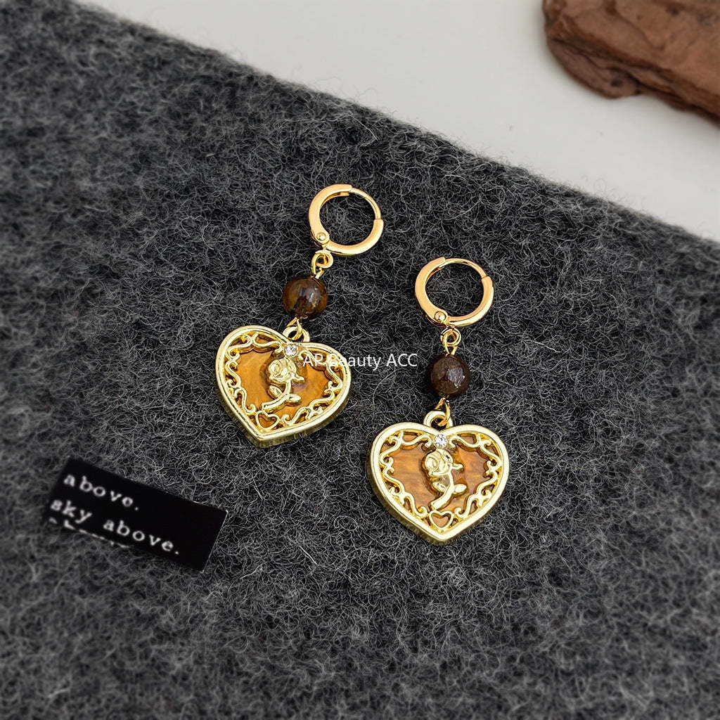 C관 - 하트 레진 플라워 호안석 핸드메이드 귀걸이 [7148] 25.11-4