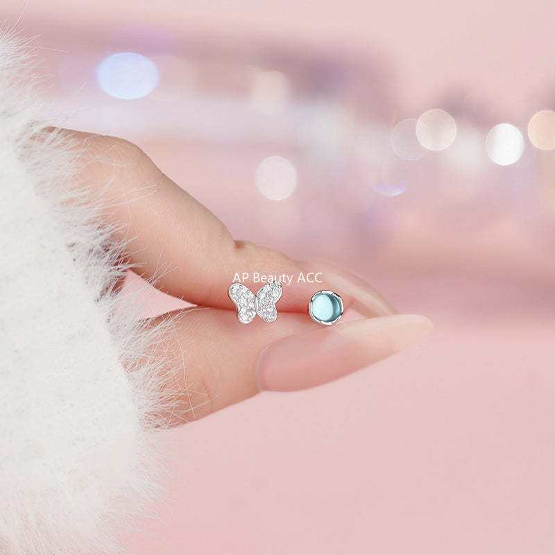 B관 - 언밸런스 나비 블루 999 실버 귀걸이 [YC4162E_1] 25.11-3