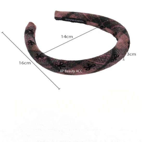 E관 - 모직 체크 리본 패턴 볼륨 머리띠 [26085] 25.11-3