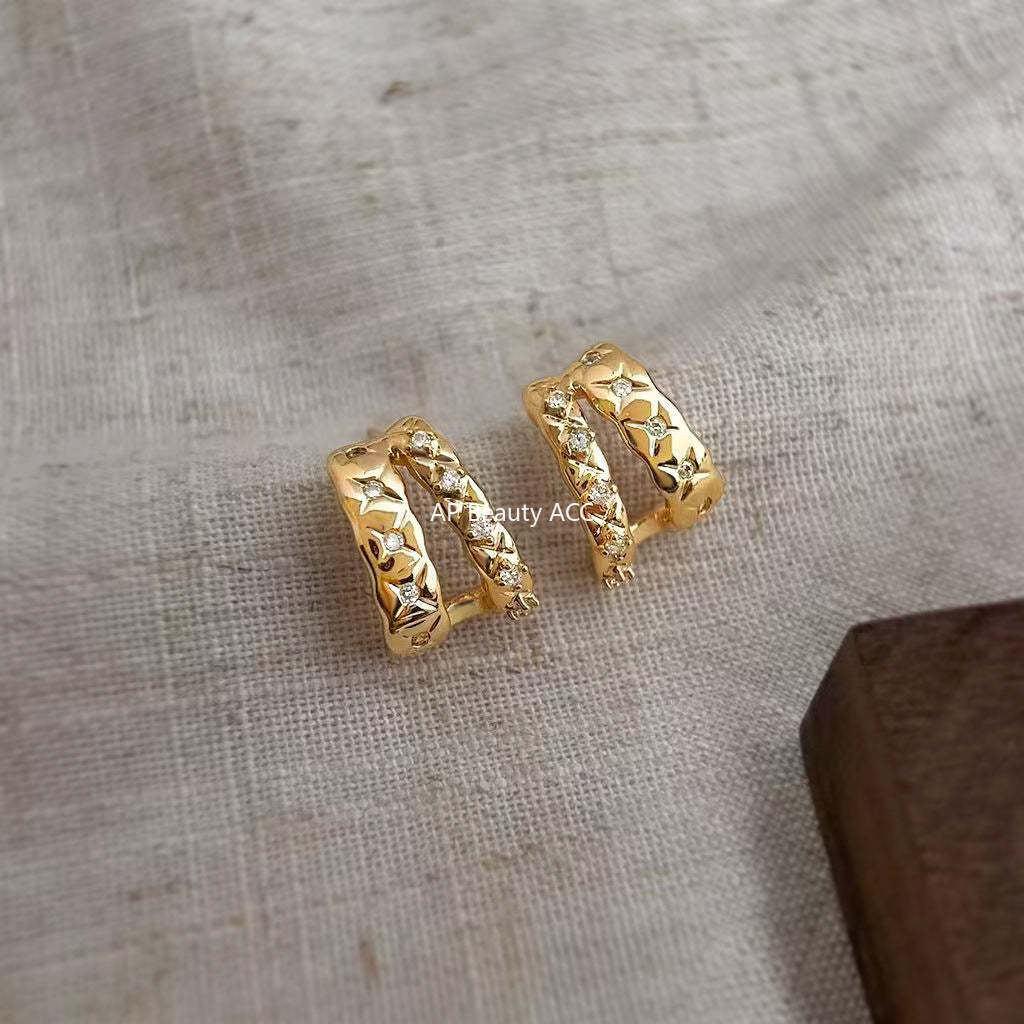 C관 - 미니 큐빅 더블 레이어 925 은침 귀걸이 [7222] 25.12-2