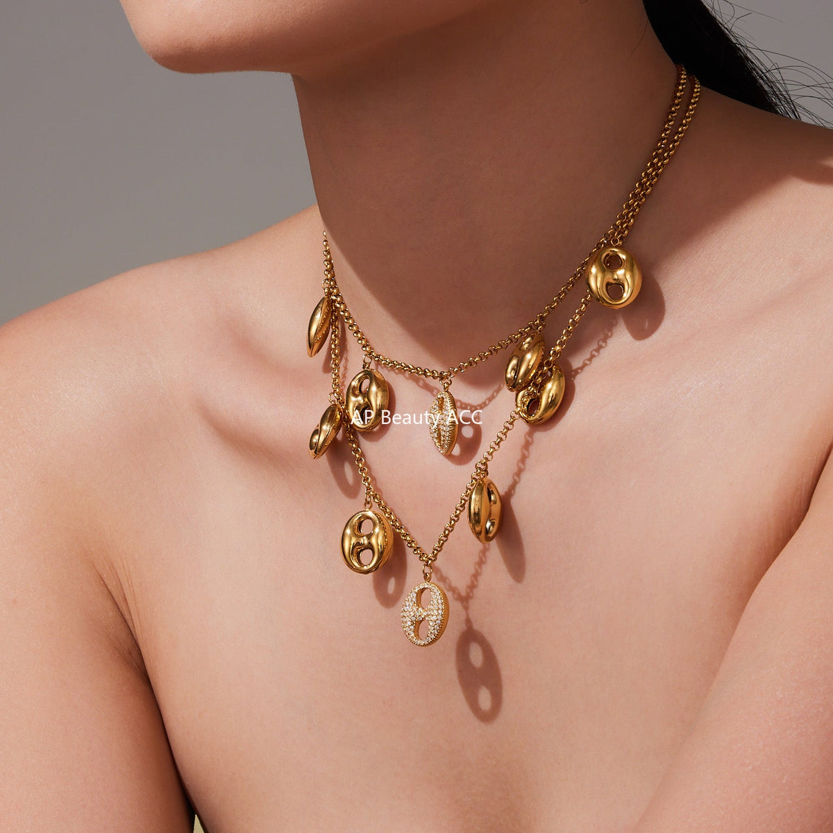 D관 - 스테인리스 스틸 풀큐빅 돼지코 펜던트 목걸이 팔찌 [TXP424] 25.10-3