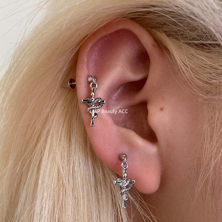 A관 - 꼬임 스네이크 십자가 티타늄 스틸 피어싱 귀걸이 [EH-4346] 25.12-3