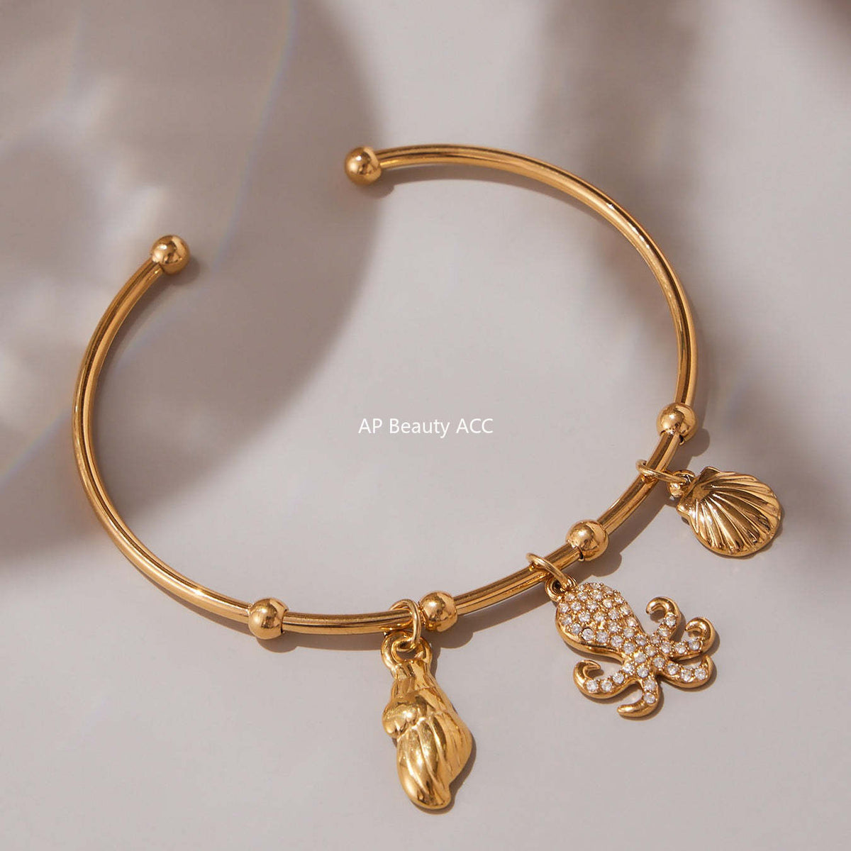 D관 - 스테인리스 스틸 큐빅 문어 소라 펜던트 팔찌 [Z496] 25.09-4