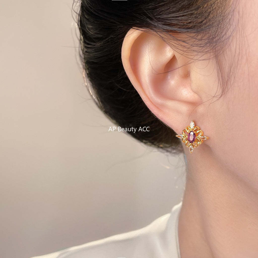 C관 - 퍼플 큐빅 문양 925 은침 귀걸이 [7106] 25.11-4