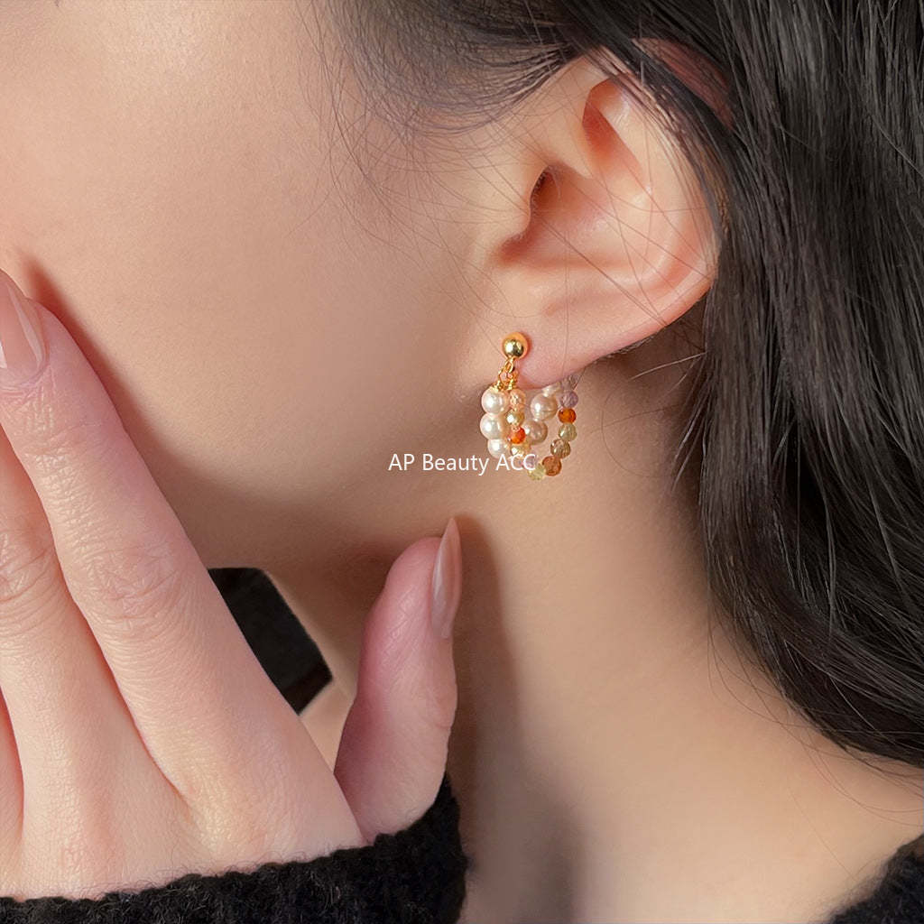 C관 - 큐빅 핸드메이드 글래스 진주 귀걸이 [5477] 25.02-1