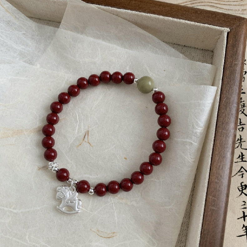 A관 - 유니콘 말 펜던트 천연 마노 925 실버 비즈 팔찌 [1635] 25.12-3