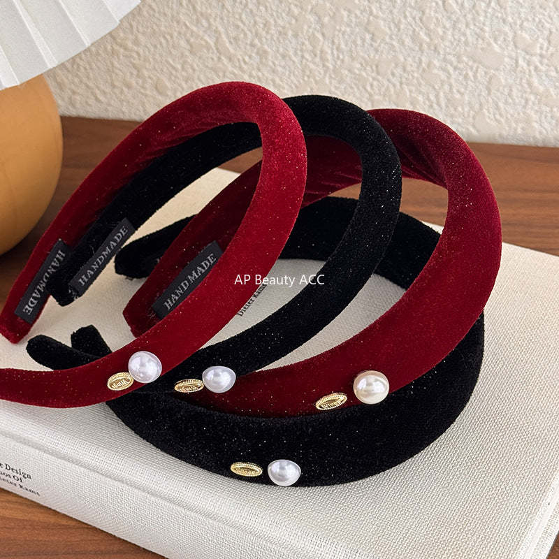 E관 - 벨벳 진주 메탈 플레이트 볼륨 머리띠 [27822] 25.12-3