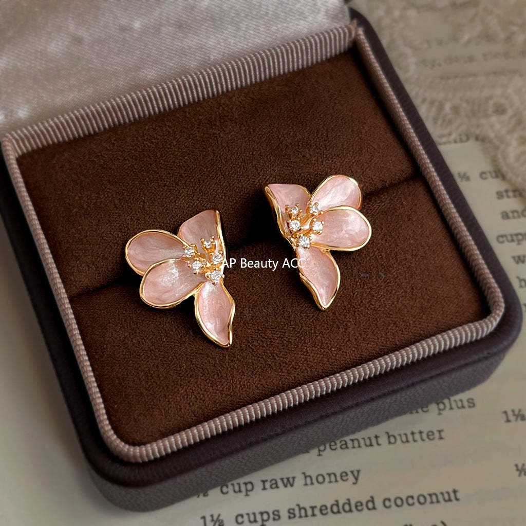 C관 - 925 은침 핸드페인팅 미니 큐빅 플라워 대칭 귀걸이 [6950] 25.10-5