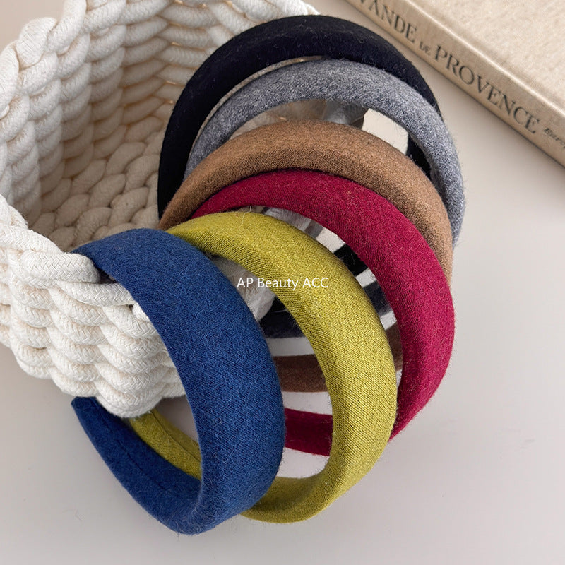 E관 - 컬러 울 패브릭 쿠션 와이드 머리띠 [27562] 25.10-3