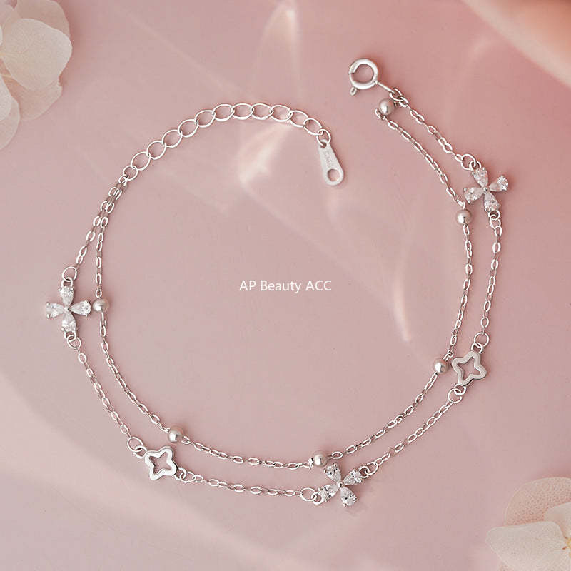 B관 - 925 실버 큐빅 네잎클로버 더블 레이어 팔찌 [YC4257SL_2] 25.10-4