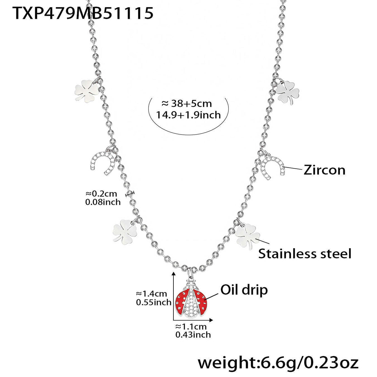 D관 - 스테인리스 스틸 무당벌레 큐빅 펜던트 목걸이 귀걸이 팔찌 발찌 [TXP479] 25.11-4
