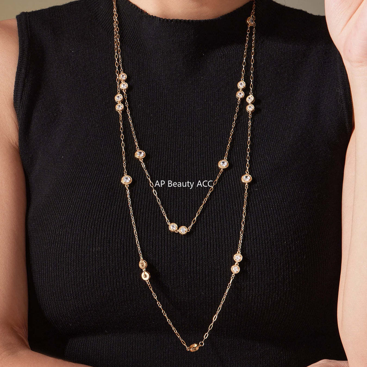 D관 - 프롱 큐빅 18K 도금 스테인리스 스틸 롱 목걸이 [M083] 25.11-3