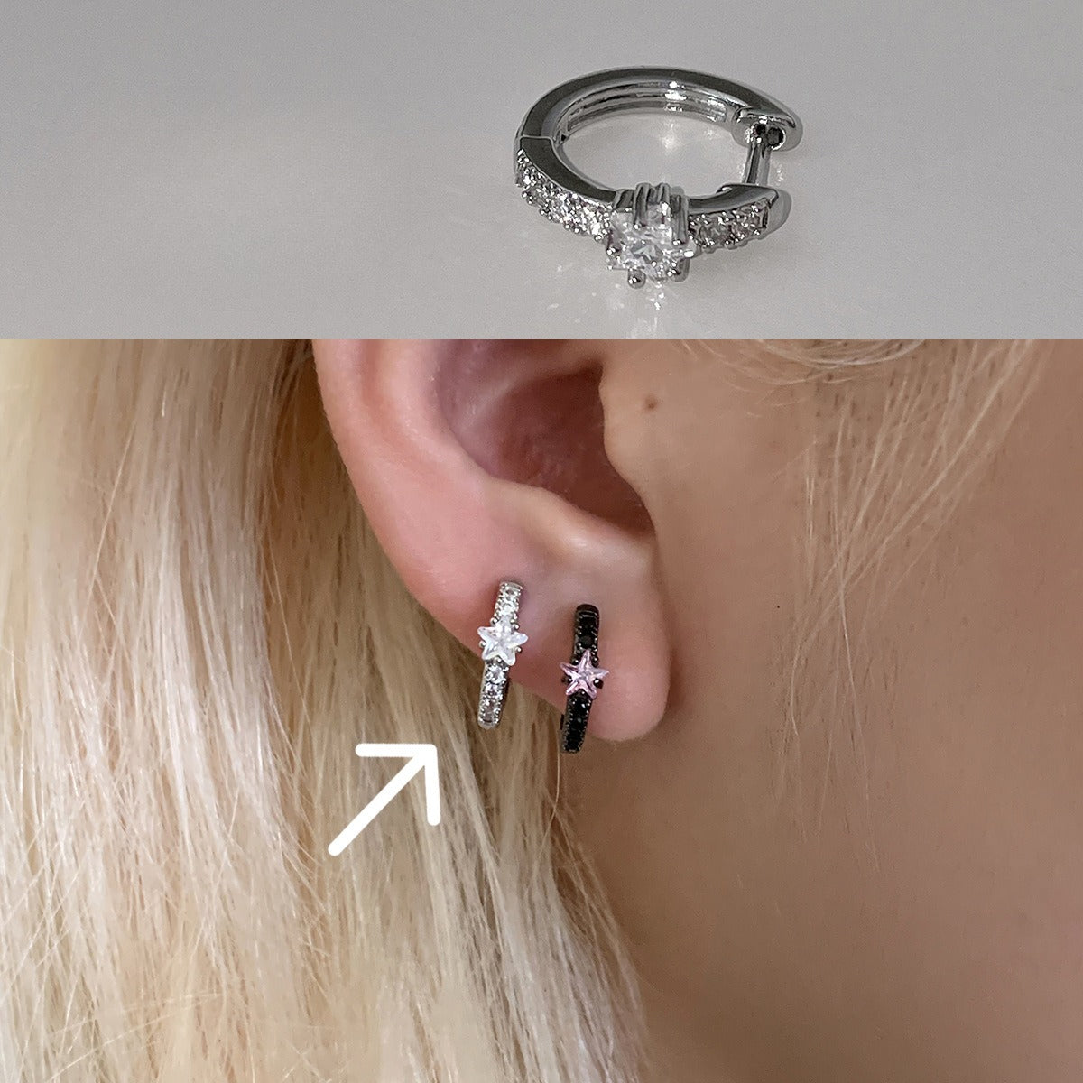 A관 - 투톤 하트 큐빅 티타늄 스틸 귀걸이 [EH-4331] 25.12-2