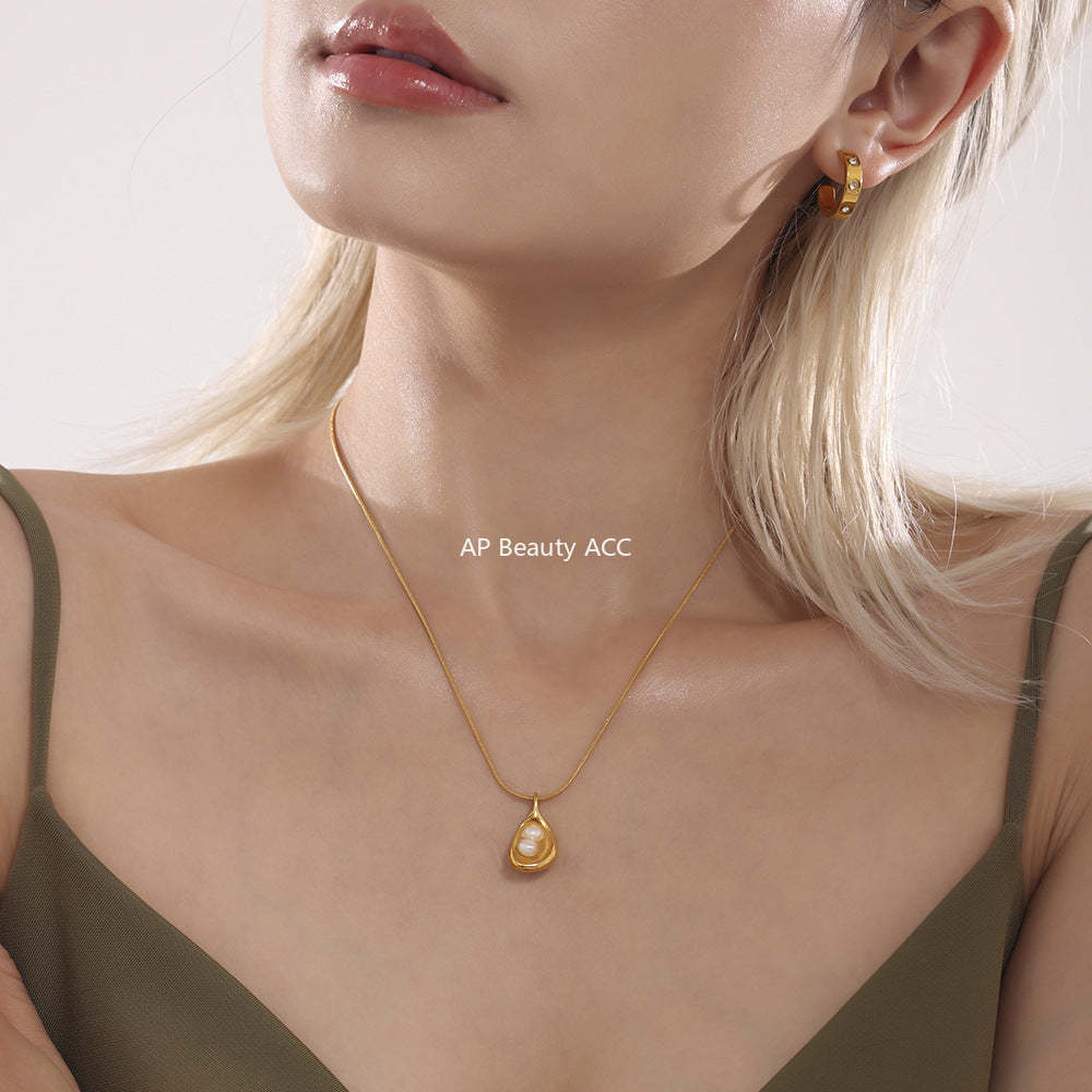 D관 - 담수 진주 18K 도금 스테인리스 스틸 목걸이 [P2153] 25.02-3