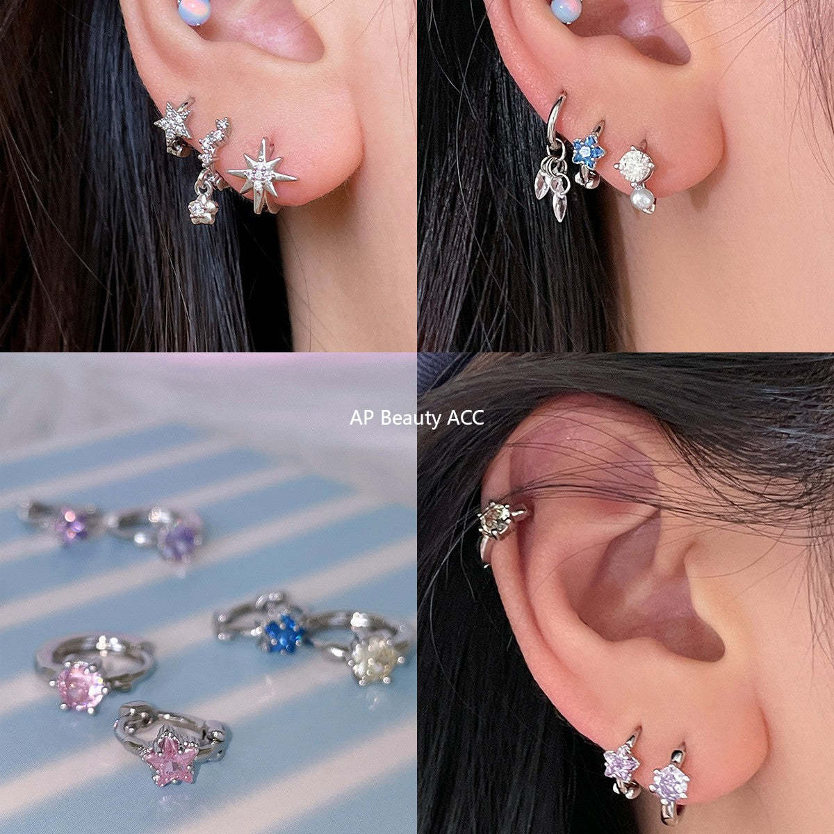 A관 - 하트 별 큐빅 티타늄 스틸 링 귀걸이 [EH-4154] 25.09-3