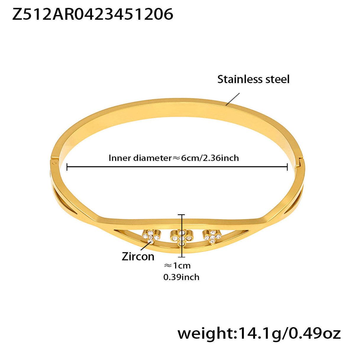 D관 - 큐빅 라인 18K 도금 스테인리스 스틸 뱅글 팔찌 [Z512-15] 25.12-2