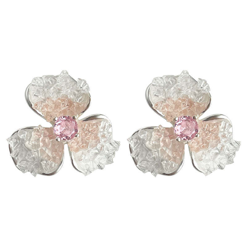 C관 - 분홍색 그라데이션 글라스 크리스탈 벚꽃 스윗한 귀걸이 [4550] 24.07-3