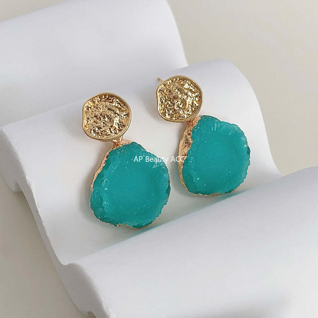 C관 - 바다 녹색 고급스러운 14K 도금 기하학 귀걸이 [3872] 24.04-3