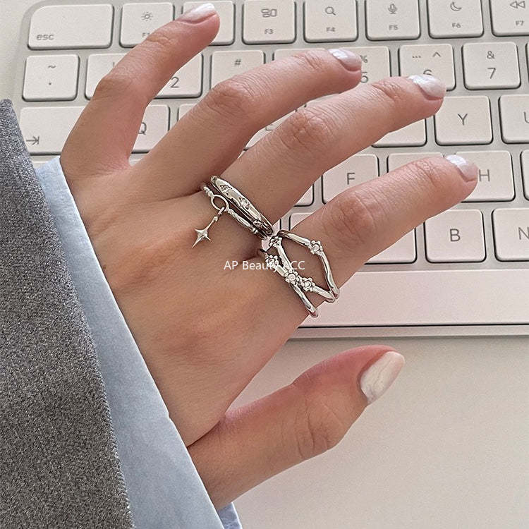 A관 - 925 실버 별 펜던트 큐빅 오픈형 반지 [JZ-0720] 25.10-5