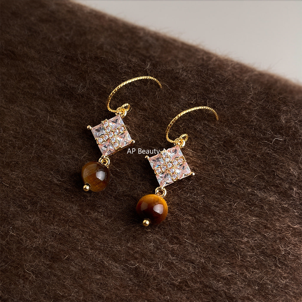 C관 - 핸드메이드 천연 호안석 큐빅 후크형 귀걸이 [6874] 25.10-1