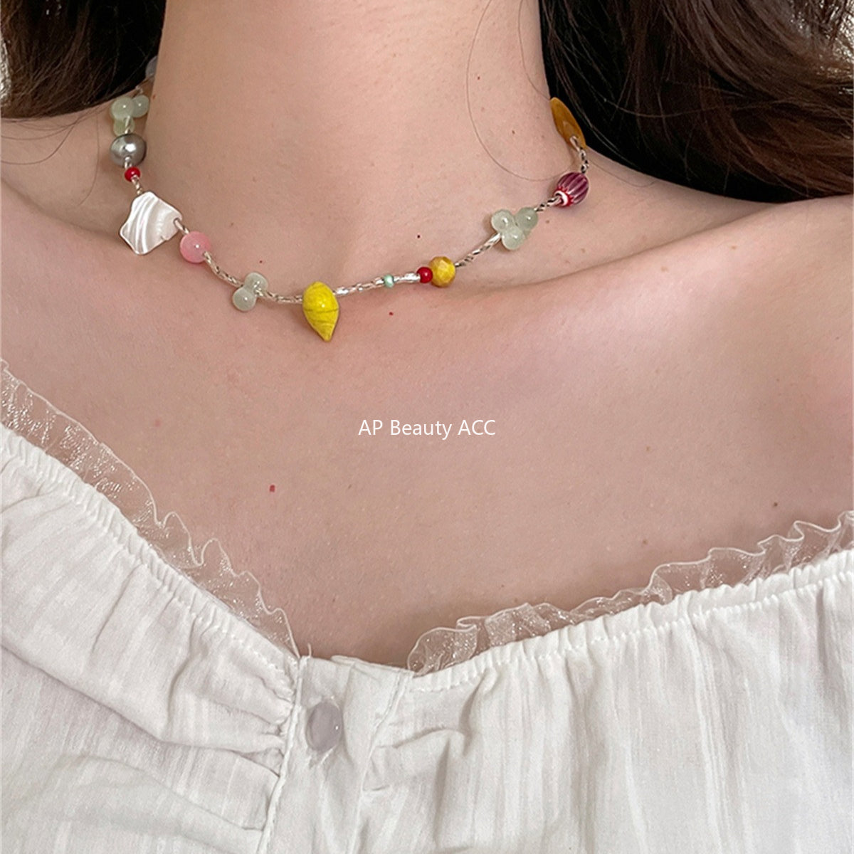 A관 - 컬러 원석 자개 비즈 목걸이 [XL-1215] 25.10-1