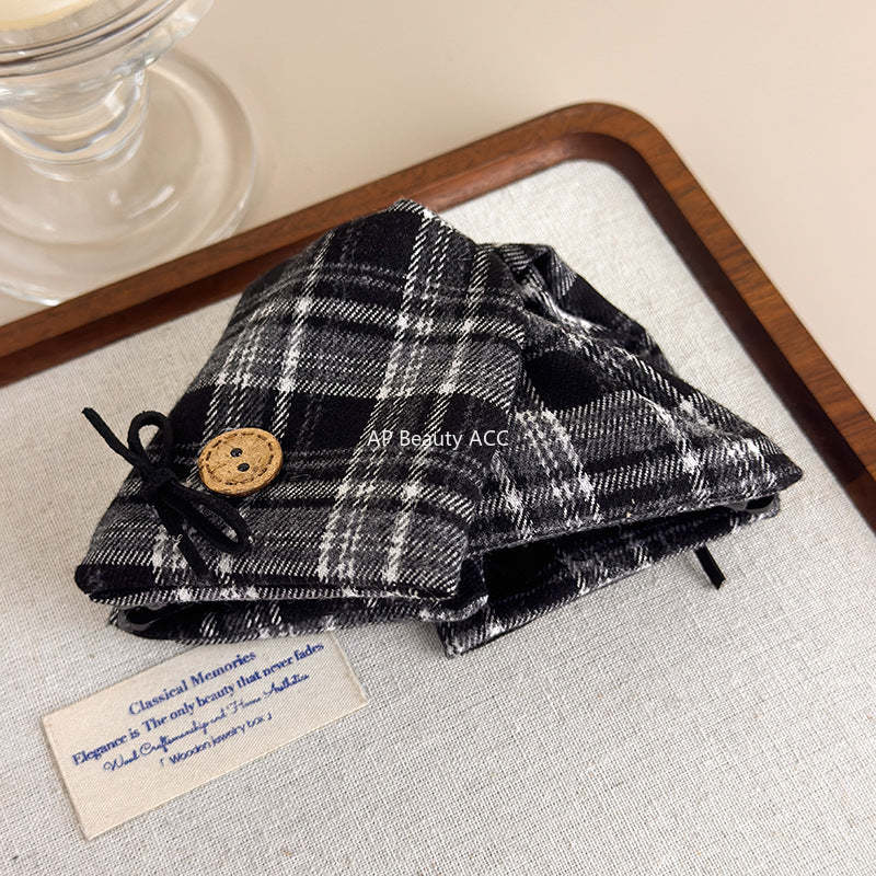 E관 - 리본 체크무늬 대형 빈티지 집게핀 [27613] 25.10-5