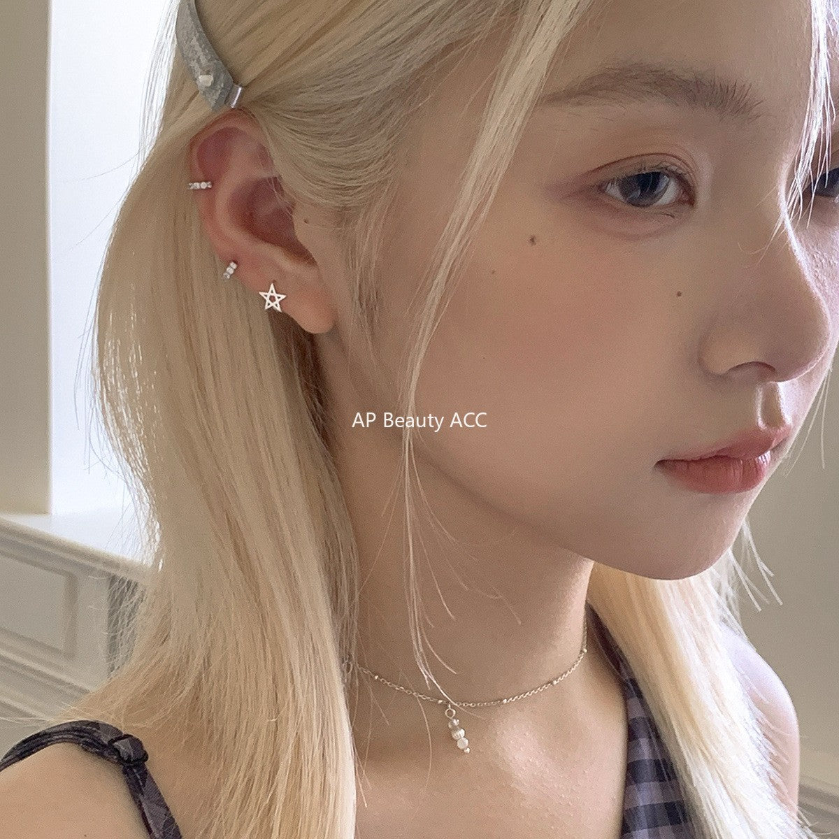 A관 - 925 은침 라인 별 후프 귀걸이 [EH-4182] 25.10-3