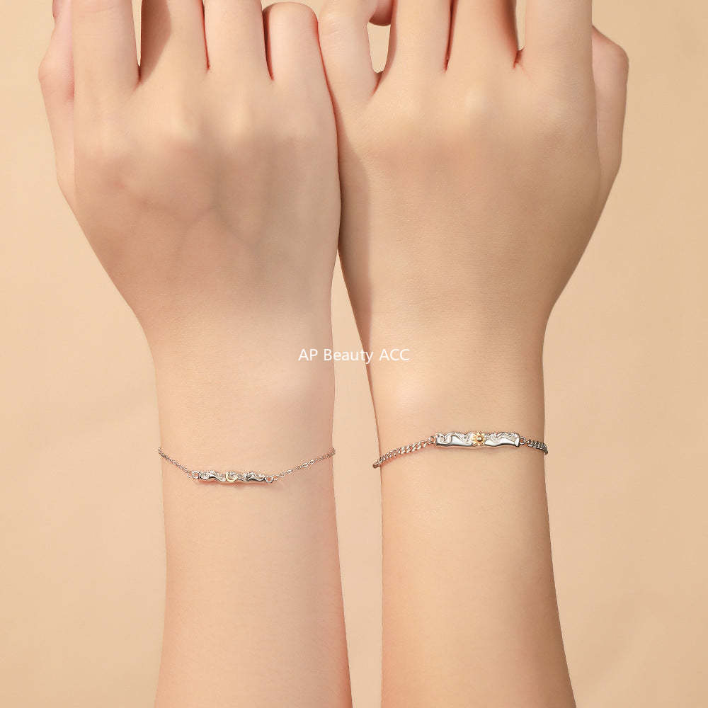 B관 - 925실버 용암 텍스처 달 별 커플 팔찌 [YC5153SL_1] 25.11-4