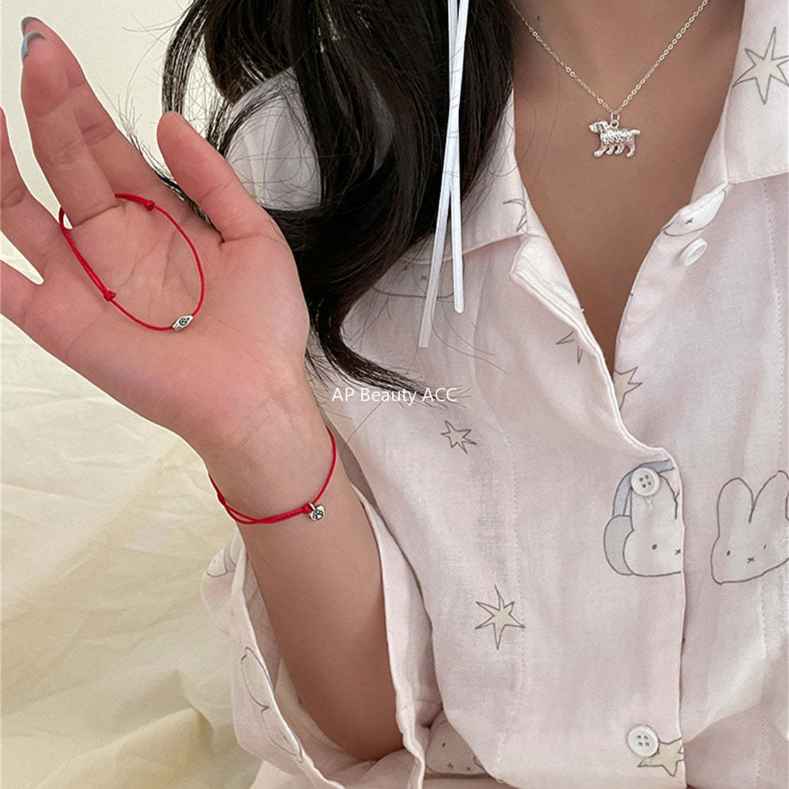 A관 - 레드 스트랩 하트 고양이 발바닥 925 실버 커플 팔찌 [SL-453] 25.07-1
