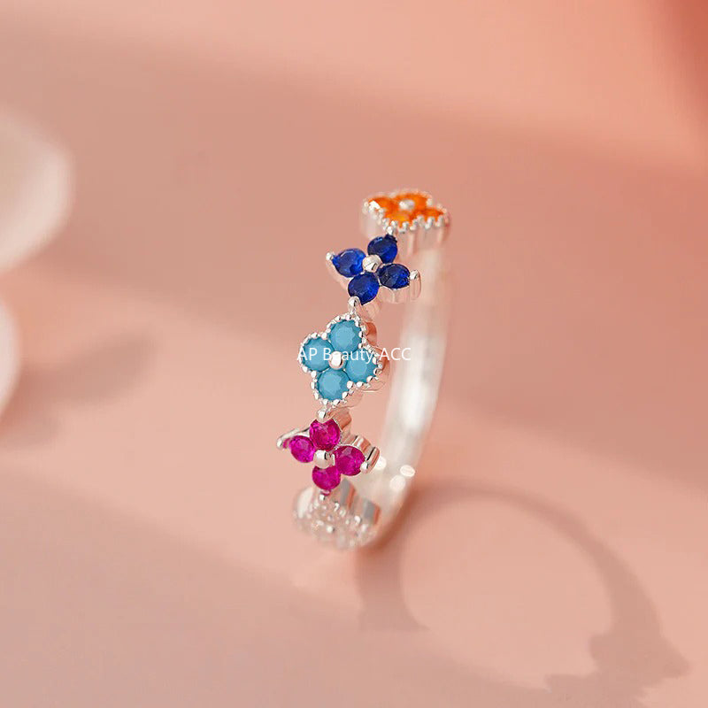 B관 - 925 실버 컬러 클로버 플라워 반지 귀걸이 [YC3164R_1 YC6343E_1] 25.11-2