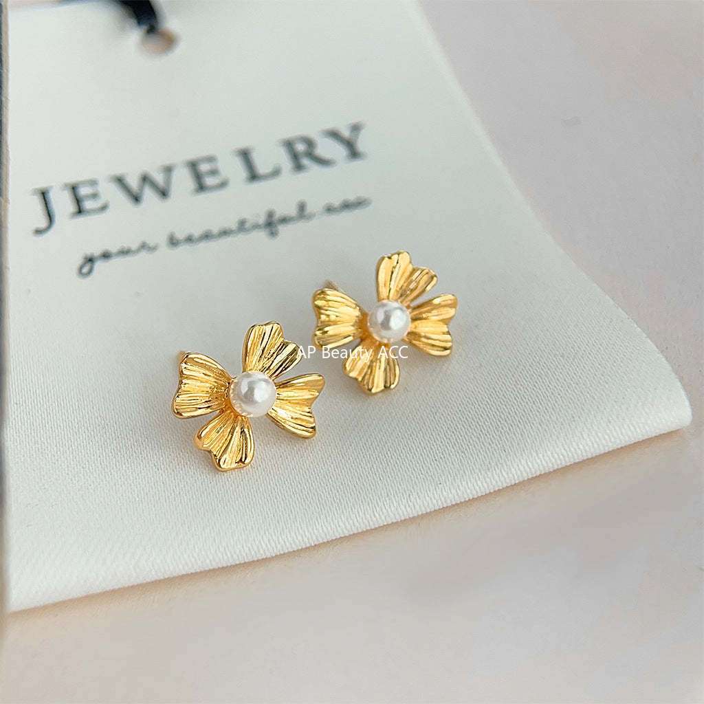 C관 - 여름 새 디자인 귀여운 14K 도금 은침 리본 귀걸이 [4096] 24.05-3