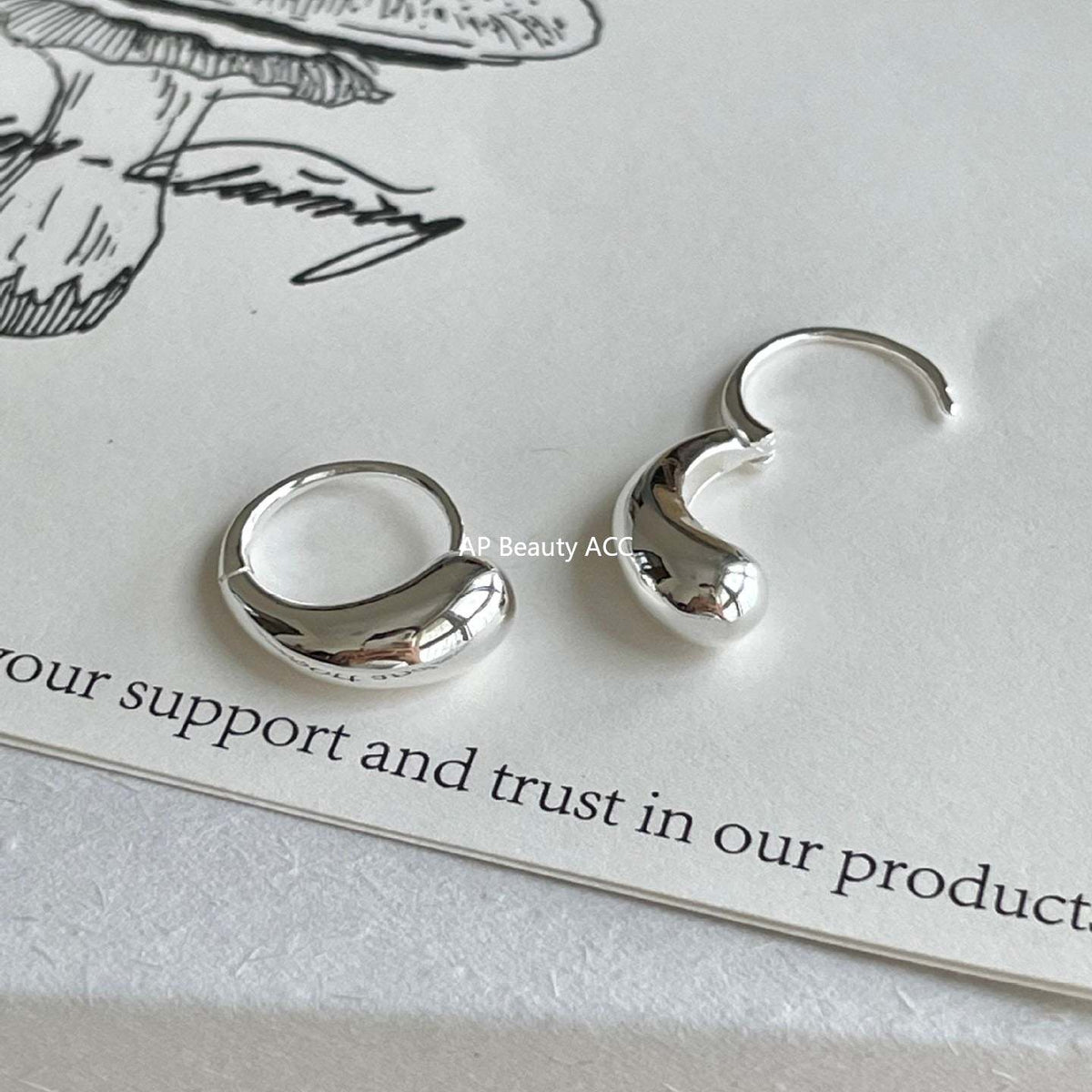 F관 - 925 실버 물방울 디자인 후프 귀걸이 [C1416] 25.11-1