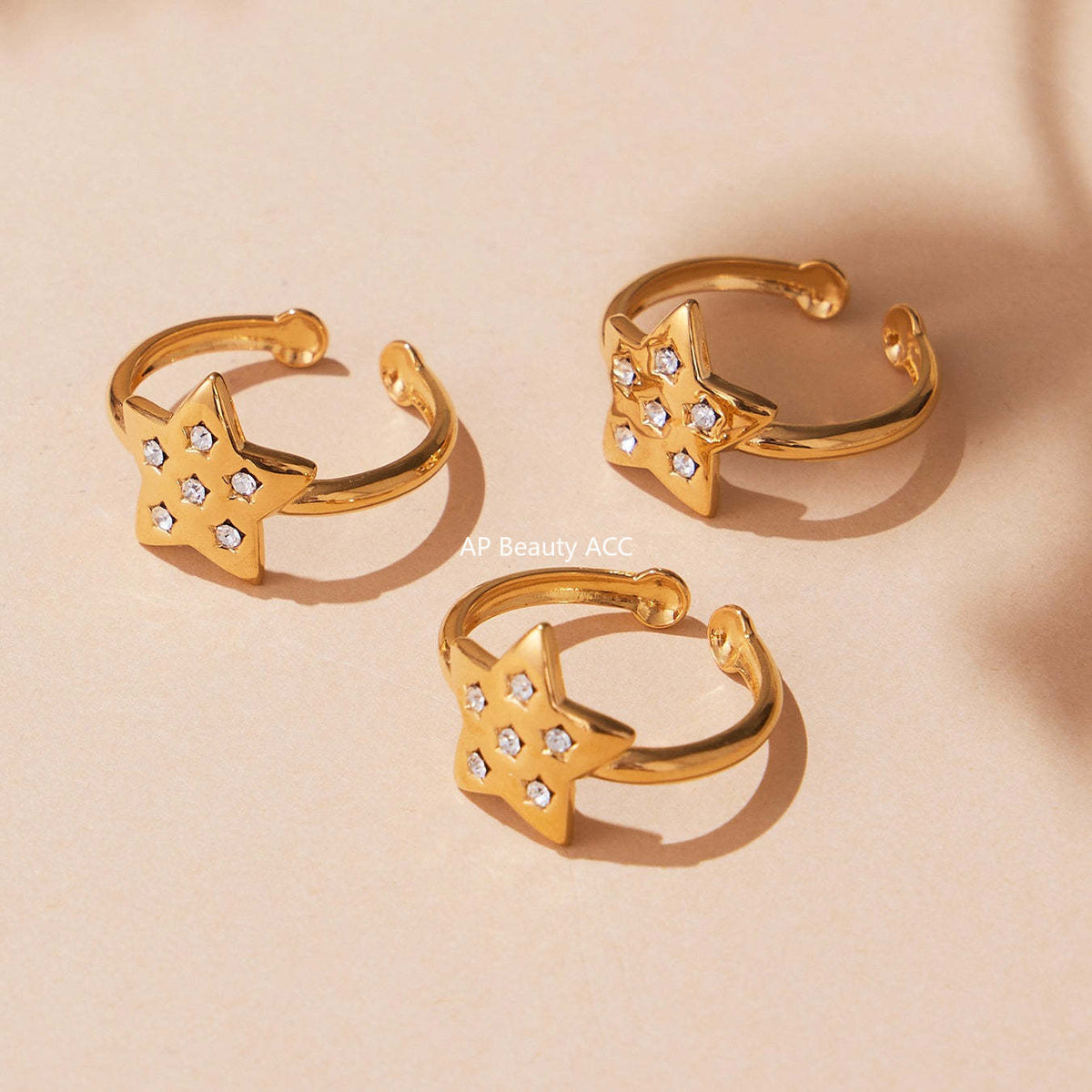 D관 - 불규칙 원형 오각별 큐빅 18K 골드 도금 오픈 반지 [A276-A335] 25.09-4
