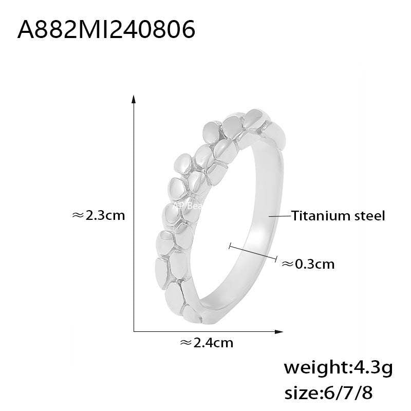 D관 - 트렌디 기하학적 패턴 티타늄 스틸 18K 도금 반지 [A882] 24.08-3