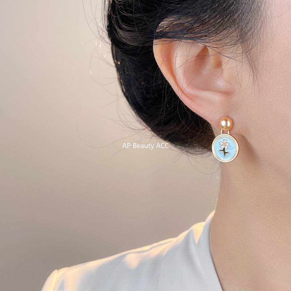 C관 - 925 은침 핸드페인팅 플라워 원형 무광 귀걸이 [7083] 25.11-2