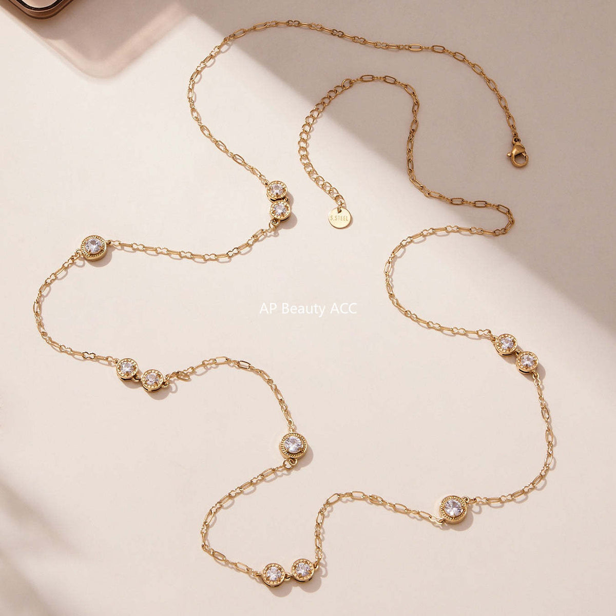 D관 - 프롱 큐빅 18K 도금 스테인리스 스틸 롱 목걸이 [M083] 25.11-3