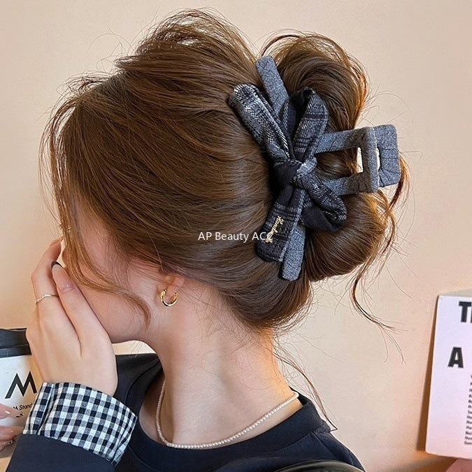 E관 - 체크 패턴 리본 디자인 집게핀 [27659] 25.11-2