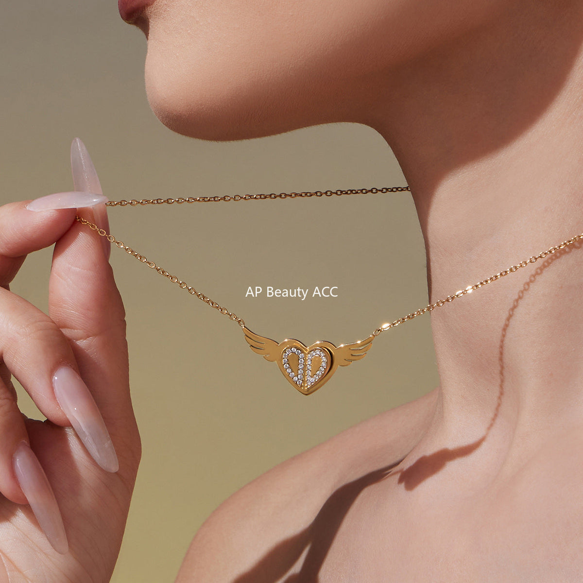 D관 - 스테인리스 스틸 큐빅 하트 엔젤 윙 펜던트 목걸이 [P1654] 25.10-3