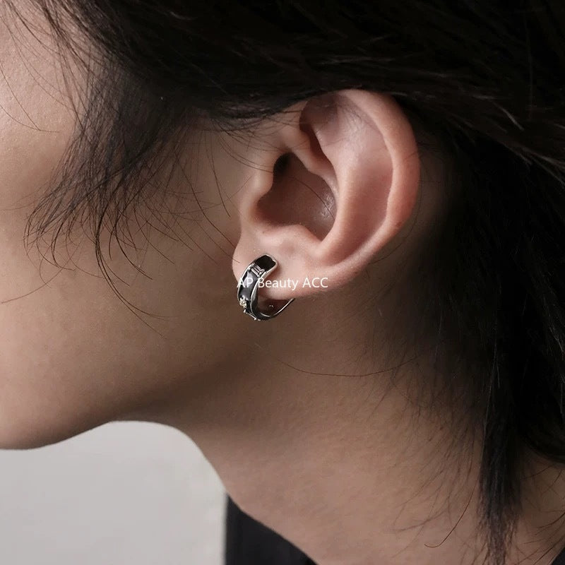 G관 - 블랙 크리스탈 큐빅 남성용 이어커프 귀걸이 [ER866] 25.10-3