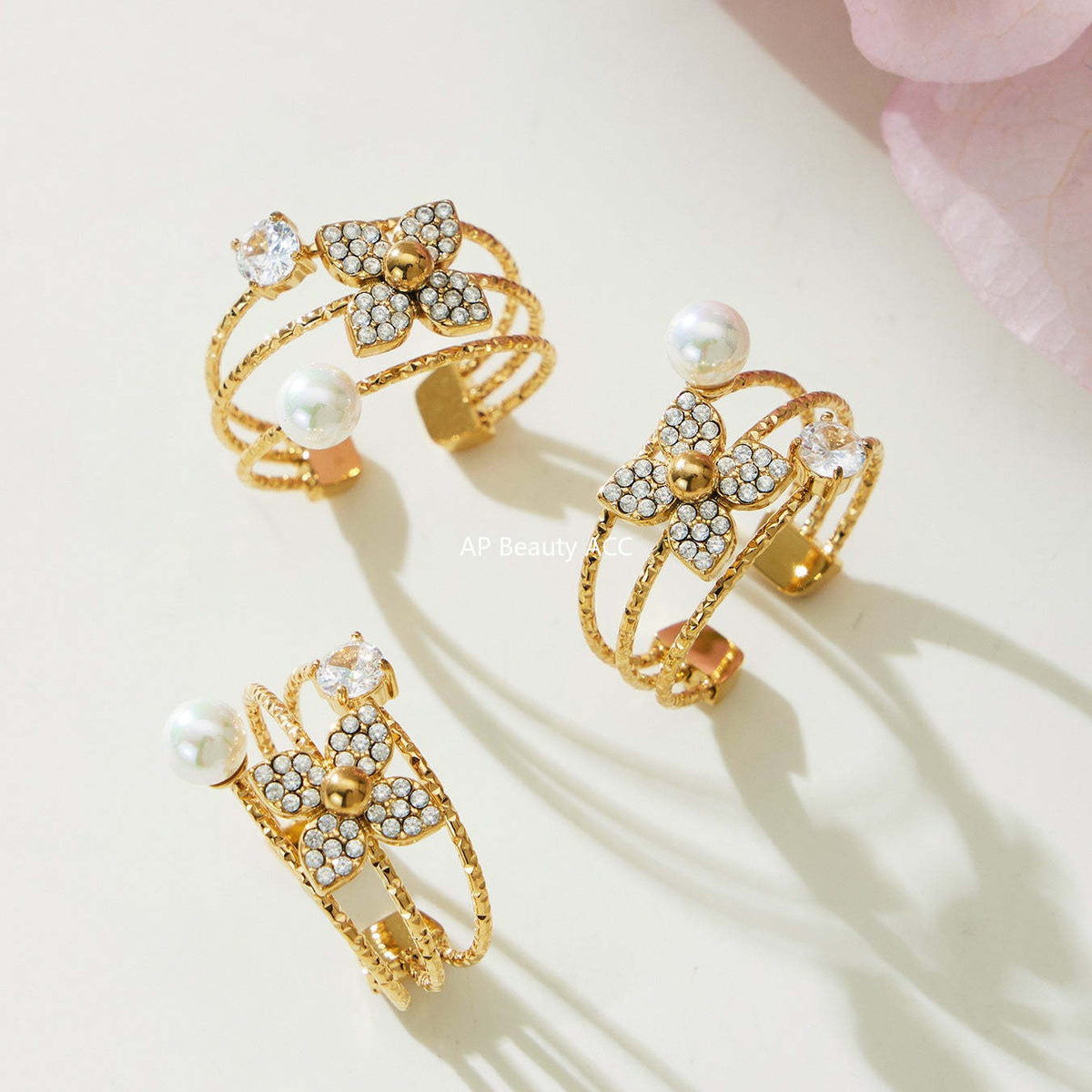 D관 - 스테인리스 스틸 큐빅 플라워 펜던트 목걸이 반지 [TXP489] 25.11-4