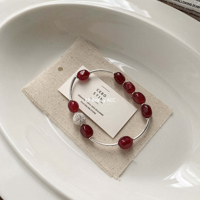 A관 - 레드 마노 칼세도니 비즈 925 실버 팔찌 [1517-1518] 25.11-3