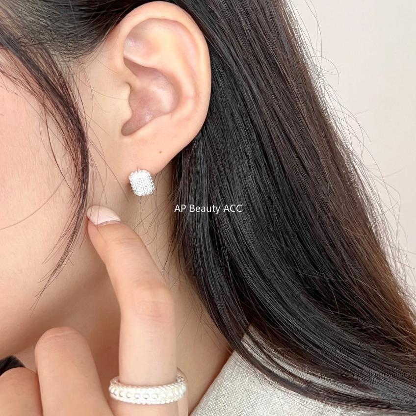 F관 - 925 실버 스퀘어 풀 큐빅 귀걸이 [C1028] 25.11-2